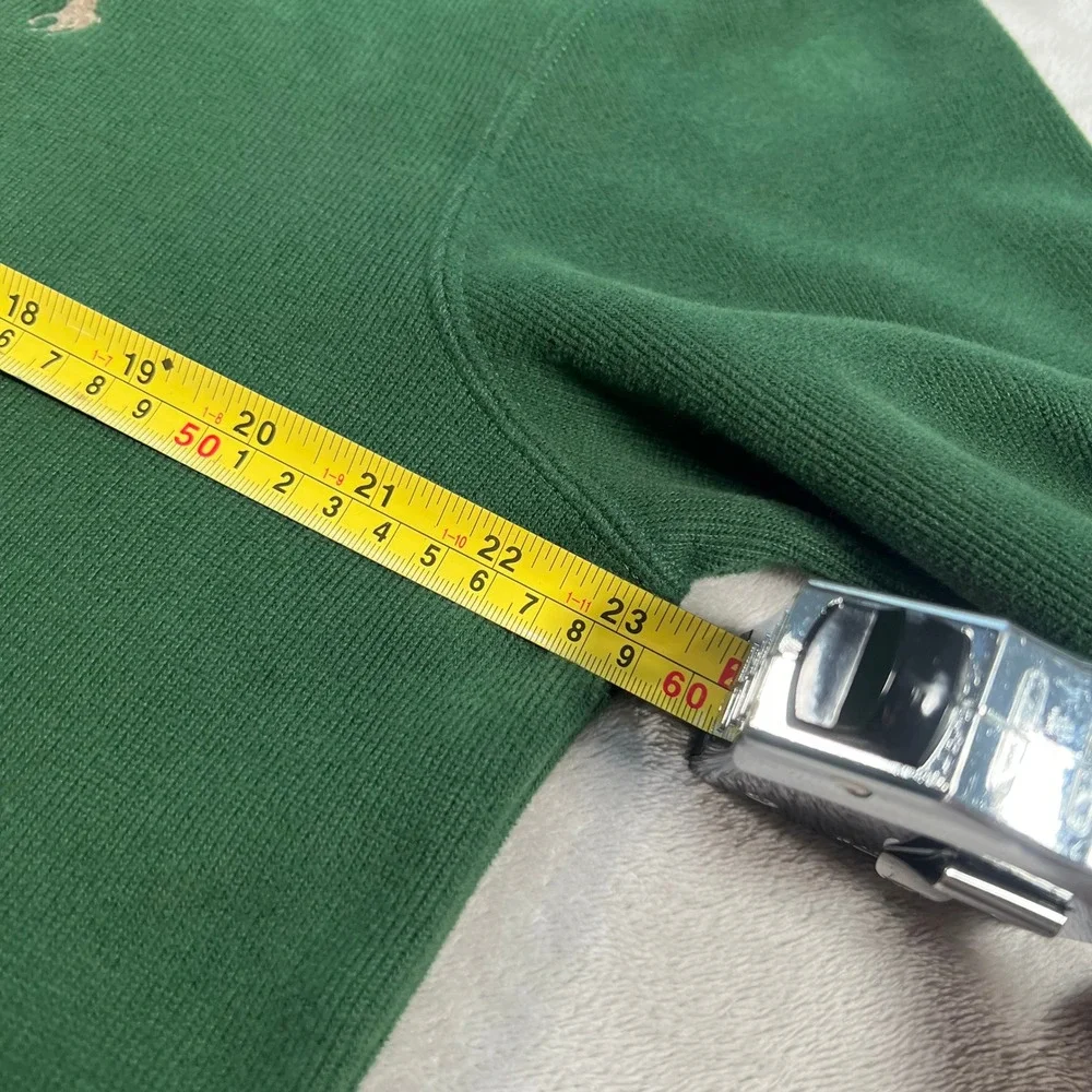 Polo Ralph Lauren Sweater Mens Size Large Green Quarter Zip Pullover Cotton 90s